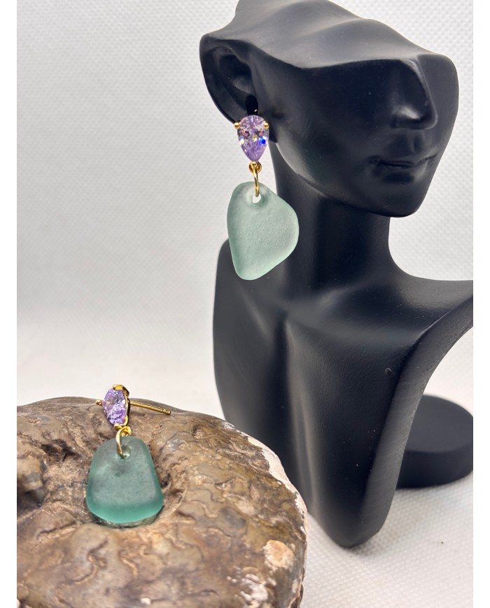 PENDIENTES ARTESANOS DE CRISTAL MARINO O LÁGRIMAS DE SIRENA