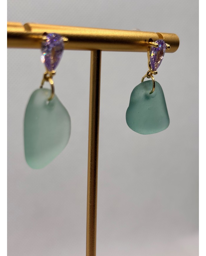 PENDIENTES ARTESANOS DE CRISTAL MARINO O LÁGRIMAS DE SIRENA