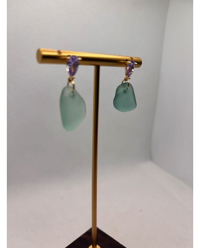PENDIENTES ARTESANOS DE CRISTAL MARINO O LÁGRIMAS DE SIRENA