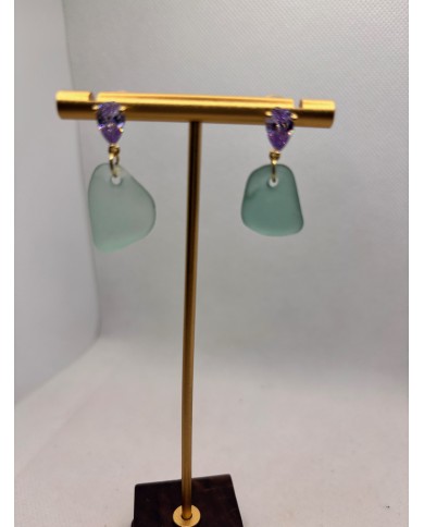 PENDIENTES ARTESANOS DE CRISTAL MARINO O LÁGRIMAS DE SIRENA