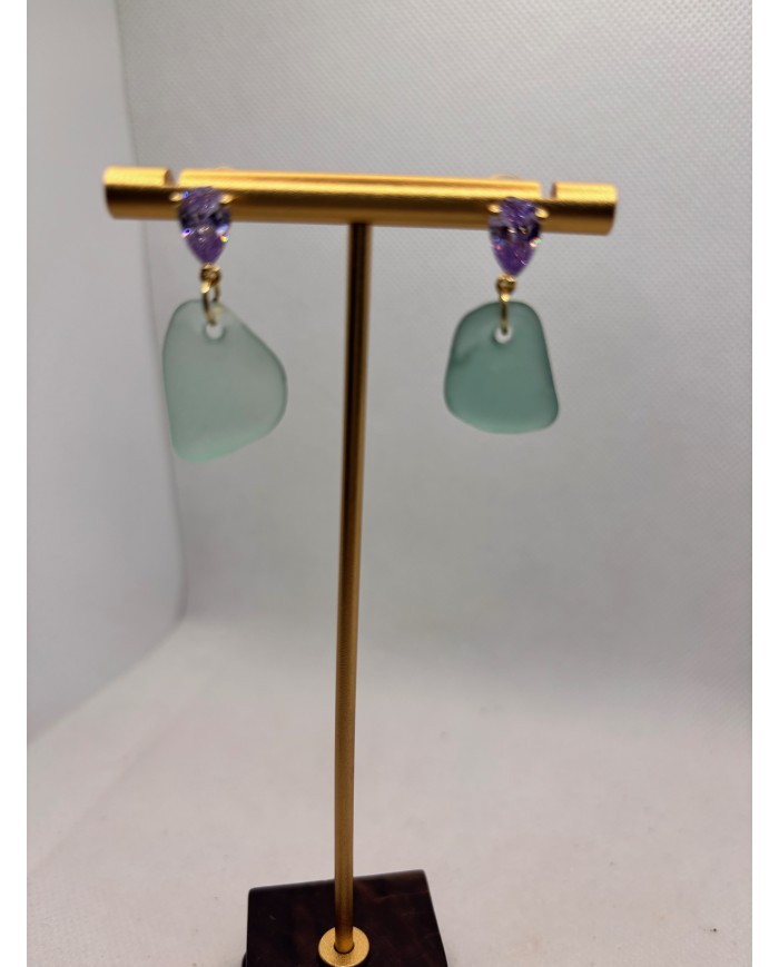 PENDIENTES ARTESANOS DE CRISTAL MARINO O LÁGRIMAS DE SIRENA