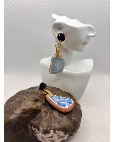 PENDIENTES ARTESANOS DE AZULEJOS DEL MAR DESGASTADOS