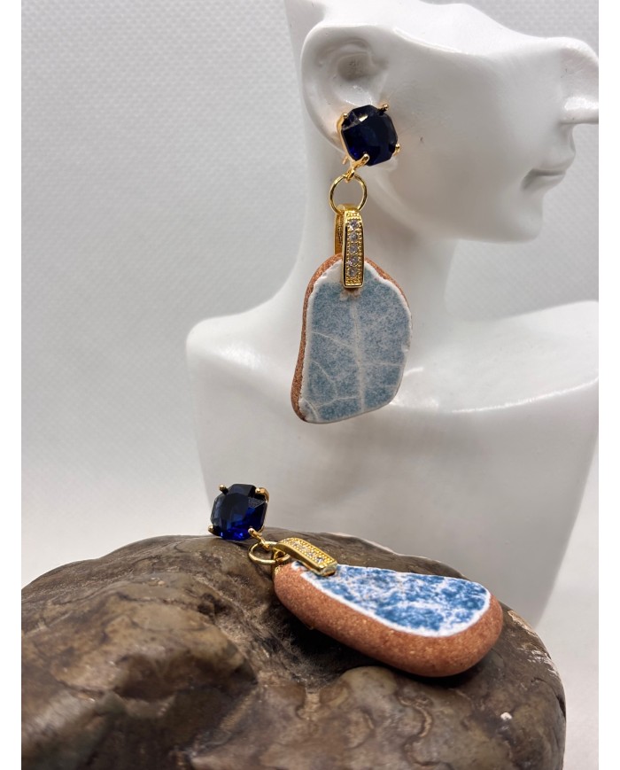 PENDIENTES ARTESANOS DE AZULEJOS DEL MAR DESGASTADOS