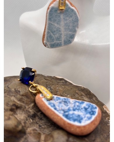 PENDIENTES ARTESANOS DE AZULEJOS DEL MAR DESGASTADOS