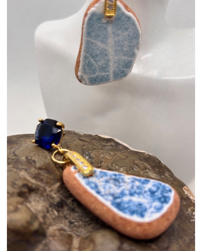 PENDIENTES ARTESANOS DE AZULEJOS DEL MAR DESGASTADOS