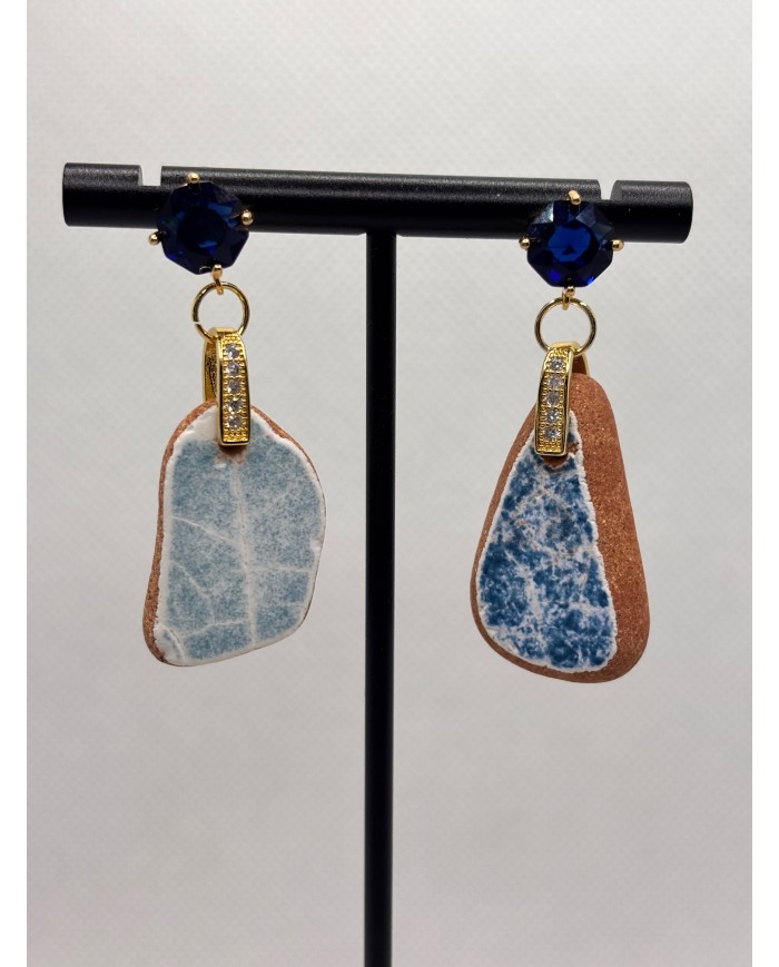 PENDIENTES ARTESANOS DE AZULEJOS DEL MAR DESGASTADOS