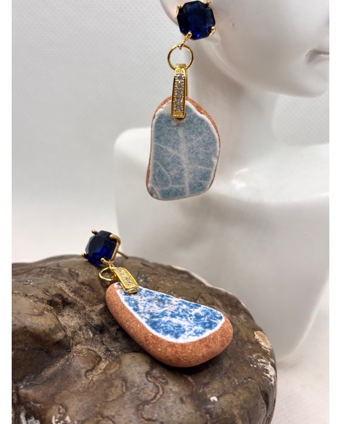 PENDIENTES ARTESANOS DE AZULEJOS DEL MAR DESGASTADOS