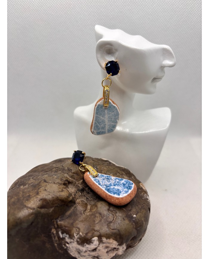 PENDIENTES ARTESANOS DE AZULEJOS DEL MAR DESGASTADOS