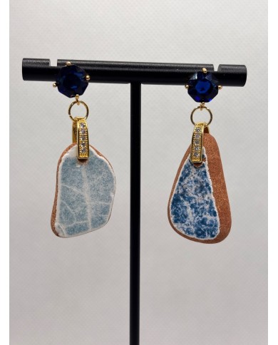 PENDIENTES ARTESANOS DE AZULEJOS DEL MAR DESGASTADOS