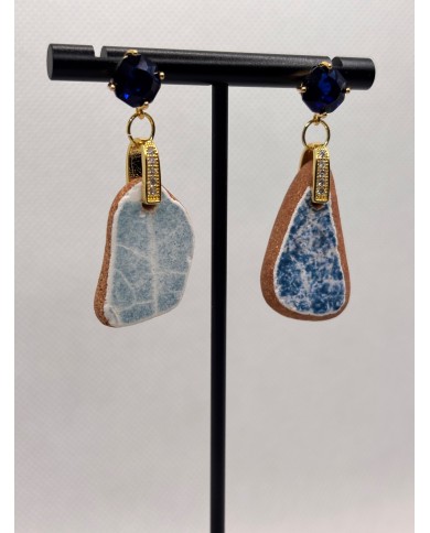 PENDIENTES ARTESANOS DE AZULEJOS DEL MAR DESGASTADOS