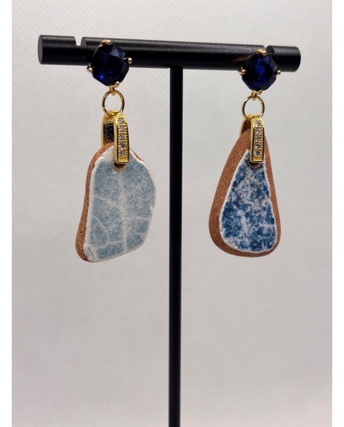 PENDIENTES ARTESANOS DE AZULEJOS DEL MAR DESGASTADOS