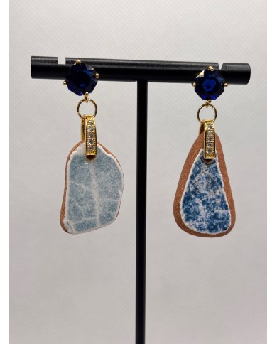 PENDIENTES ARTESANOS DE AZULEJOS DEL MAR DESGASTADOS