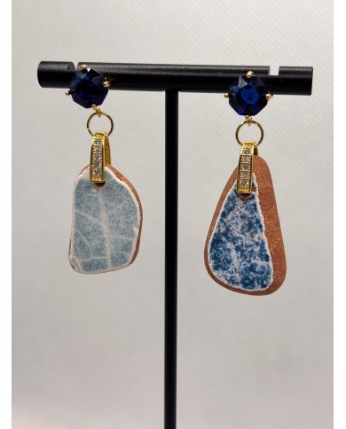 PENDIENTES ARTESANOS DE AZULEJOS DEL MAR DESGASTADOS