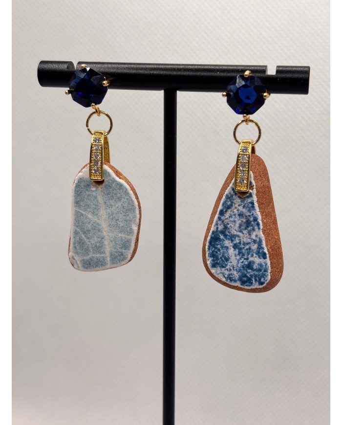 PENDIENTES ARTESANOS DE AZULEJOS DEL MAR DESGASTADOS
