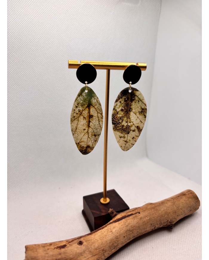 PENDIENTES ARTESANOS DE HOJA NATURAL ESQUELETIZADA