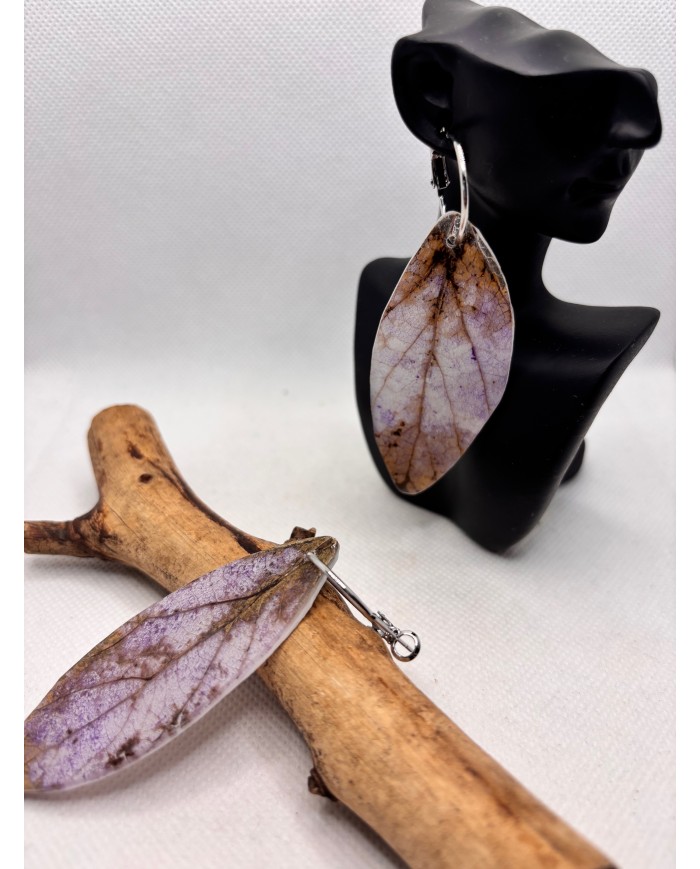 PENDIENTES ARTESANOS DE HOJA NATURAL ESQUELETIZADA