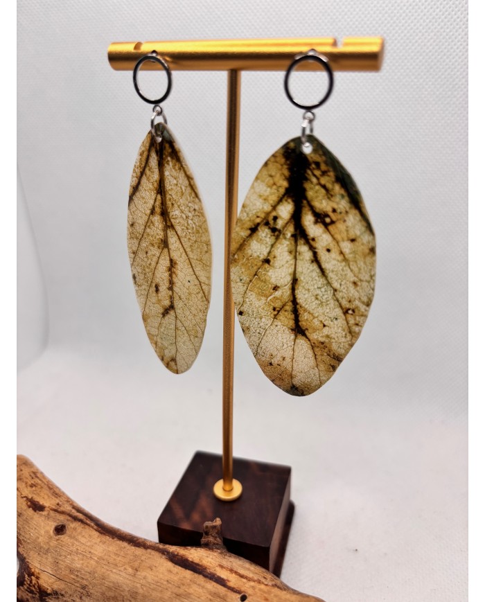 PENDIENTES ARTESANALES DE HOJA NATURAL ESQUELETIZADA