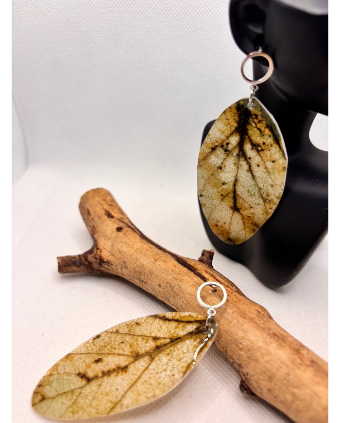 PENDIENTES ARTESANALES DE HOJA NATURAL ESQUELETIZADA