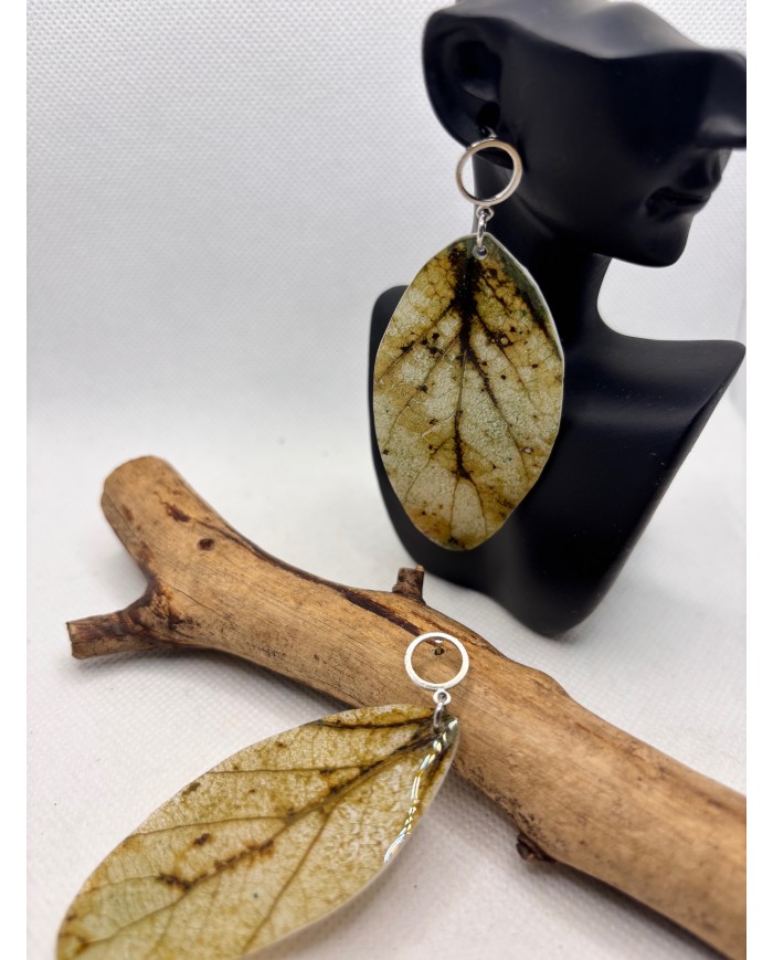 PENDIENTES ARTESANALES DE HOJA NATURAL ESQUELETIZADA