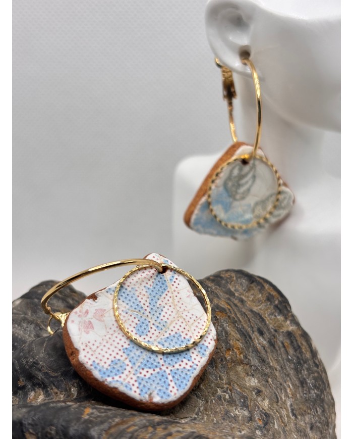 PENDIENTES ARTESANOS DE AZULEJOS DEL MAR DESGASTADOS