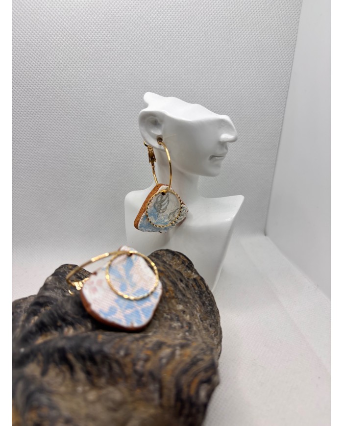 PENDIENTES ARTESANOS DE AZULEJOS DEL MAR DESGASTADOS