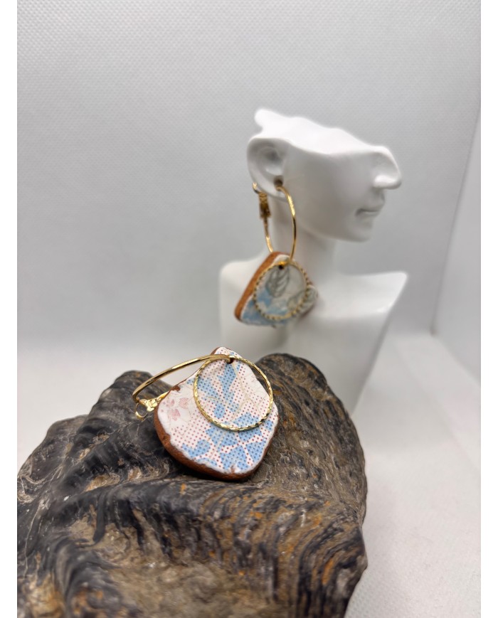 PENDIENTES ARTESANOS DE AZULEJOS DEL MAR DESGASTADOS