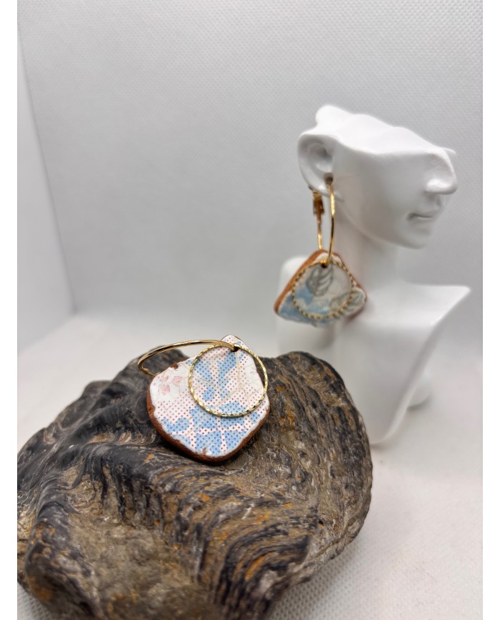 PENDIENTES ARTESANOS DE AZULEJOS DEL MAR DESGASTADOS