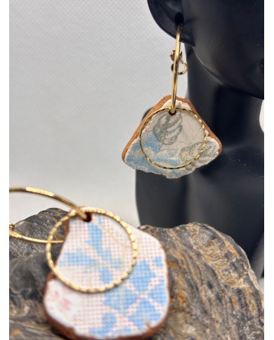 PENDIENTES ARTESANOS DE AZULEJOS DEL MAR DESGASTADOS