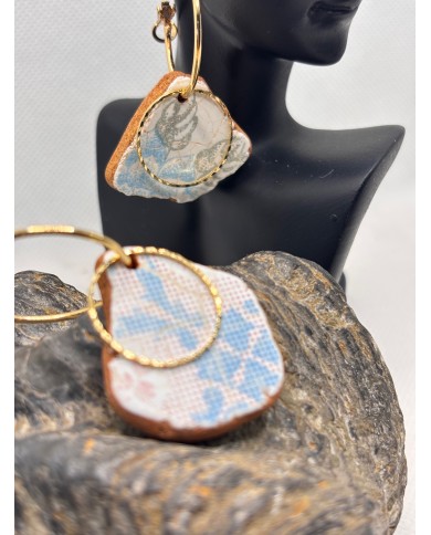PENDIENTES ARTESANOS DE AZULEJOS DEL MAR DESGASTADOS