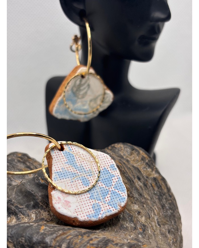 PENDIENTES ARTESANOS DE AZULEJOS DEL MAR DESGASTADOS