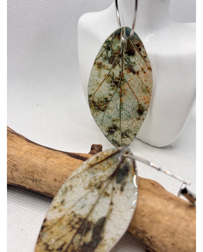PENDIENTES ARTESANOS DE HOJA NATURAL ESQUELETIZADA