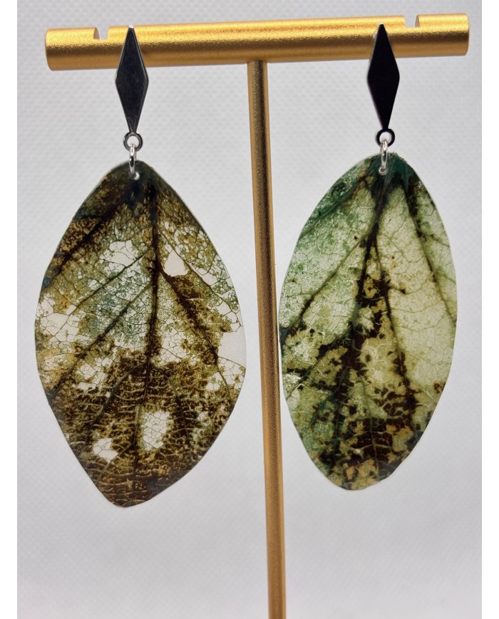 PENDIENTES ARTESANOS DE HOJA NATURAL ESQUELETIZADA