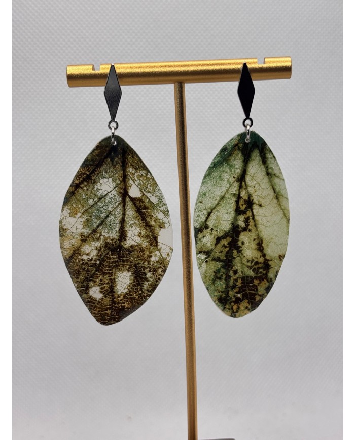 PENDIENTES ARTESANOS DE HOJA NATURAL ESQUELETIZADA