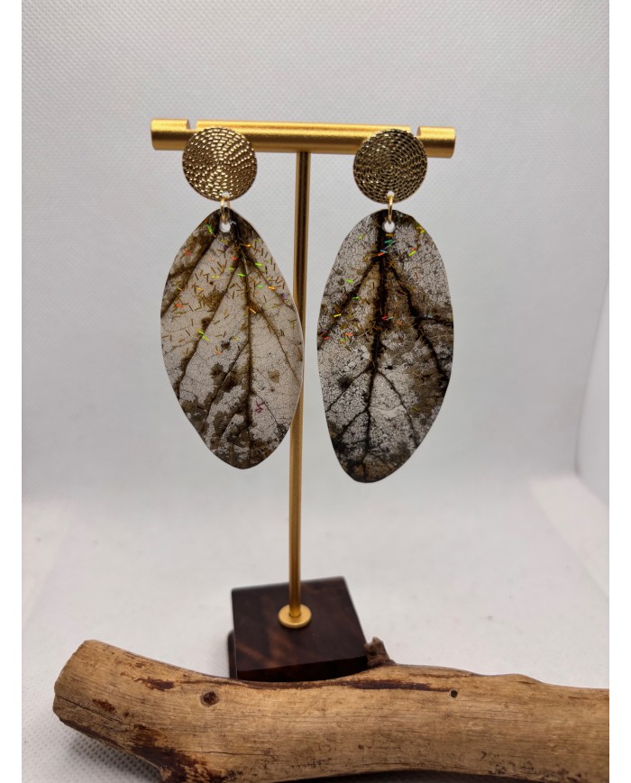 PENDIENTES ARTESANOS DE HOJA NATURAL ESQUELETIZADA