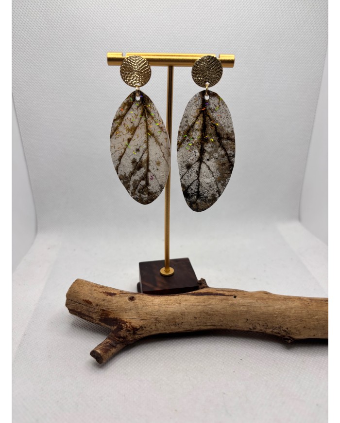 PENDIENTES ARTESANOS DE HOJA NATURAL ESQUELETIZADA