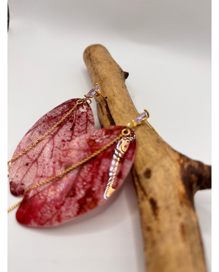 PENDIENTES DE HOJA NATURAL ESQUELETIZADA