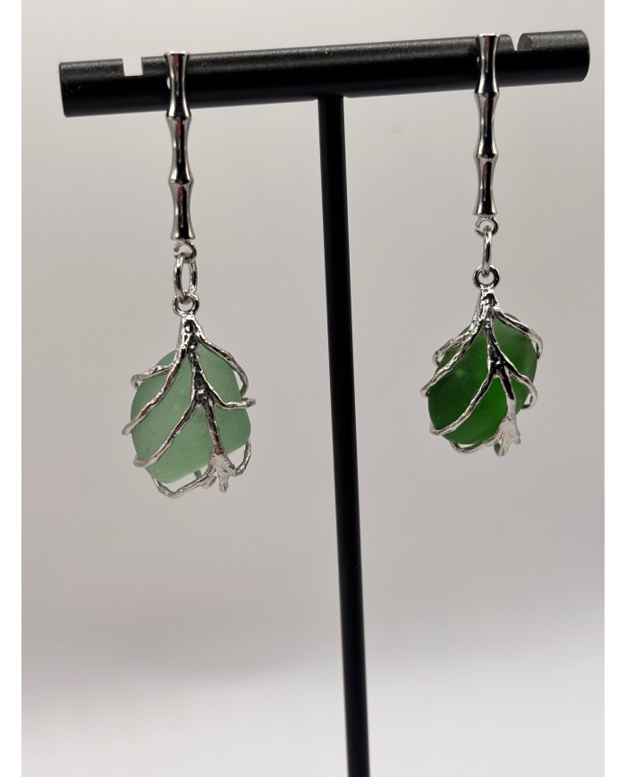 PENDIENTES ARTESANOS DE CRISTAL MARINO O LÁGRIMAS DE SIRENA