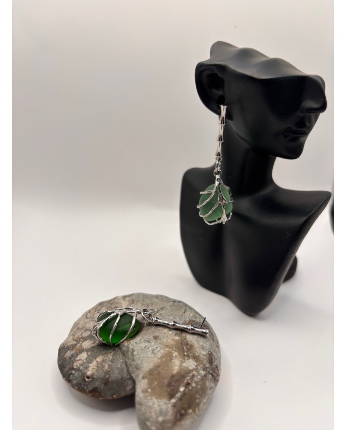 PENDIENTES ARTESANOS DE CRISTAL MARINO O LÁGRIMAS DE SIRENA