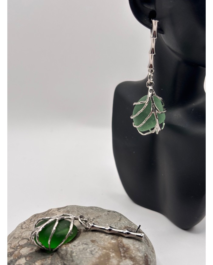 PENDIENTES ARTESANOS DE CRISTAL MARINO O LÁGRIMAS DE SIRENA