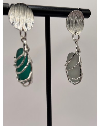 PENDIENTES ARTESANOS DE CRISTAL MARINO O LÁGRIMAS DE SIRENA