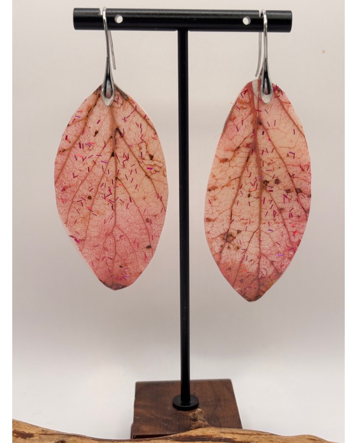 PENDIENTES ARTESANOS DE HOJA NATURAL ESQUELETIZADA