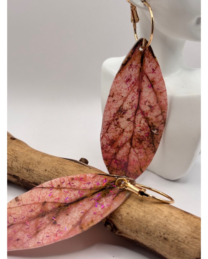 PENDIENTES ARTESANOS DE HOJA NATURAL ESQUELETIZADA