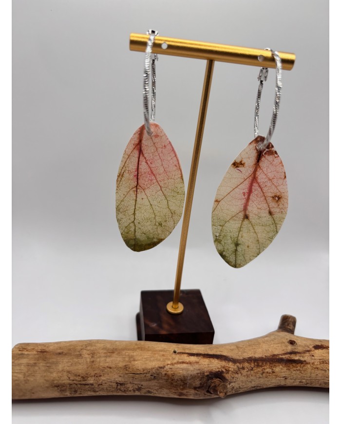 PENDIENTES ARTESANOS DE  HOJA NATURAL ESQUELETIZADA