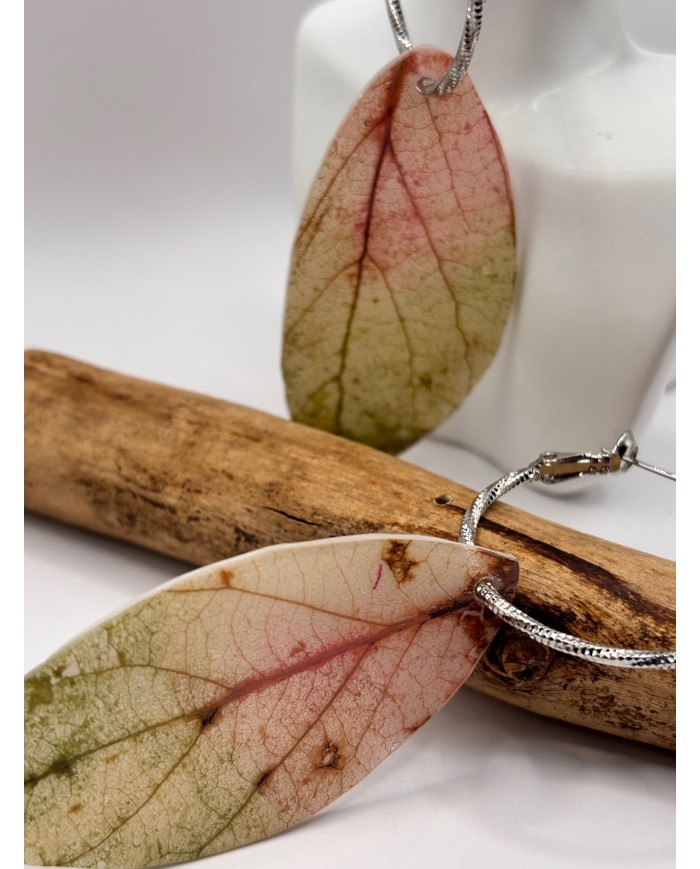 PENDIENTES ARTESANOS DE  HOJA NATURAL ESQUELETIZADA