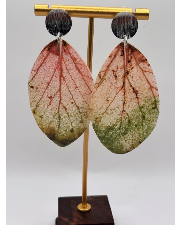 PENDIENTES ARTESANOS DE HOJA NATURAL ESQUELETIZADA