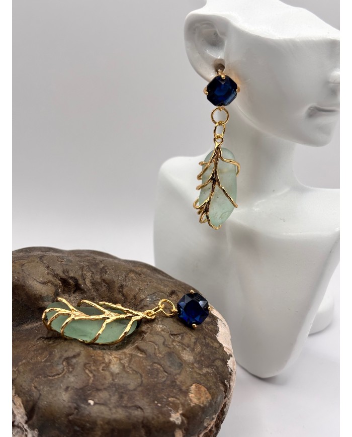 PENDIENTES ARTESANOS DE CRISTAL MARINO