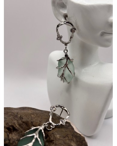 PENDIENTES ARTESANOS DE CRISTAL MARINO O LÁGRIMAS DE SIRENA