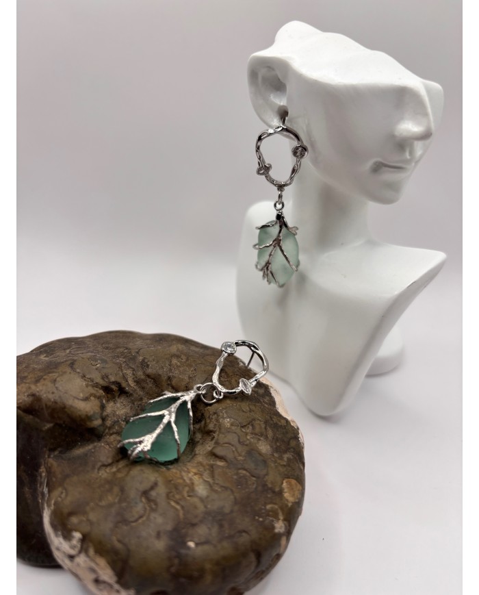PENDIENTES ARTESANOS DE CRISTAL MARINO O LÁGRIMAS DE SIRENA
