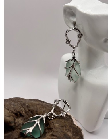 PENDIENTES ARTESANOS DE CRISTAL MARINO O LÁGRIMAS DE SIRENA