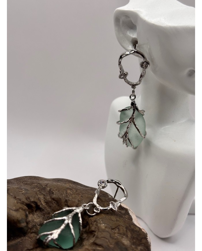 PENDIENTES ARTESANOS DE CRISTAL MARINO O LÁGRIMAS DE SIRENA